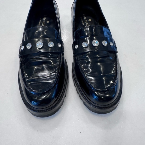 NEW Kate Spade BLACK PATENT Leather Women's Loafers With Rhinestone Size 8 - Picture 2 of 9